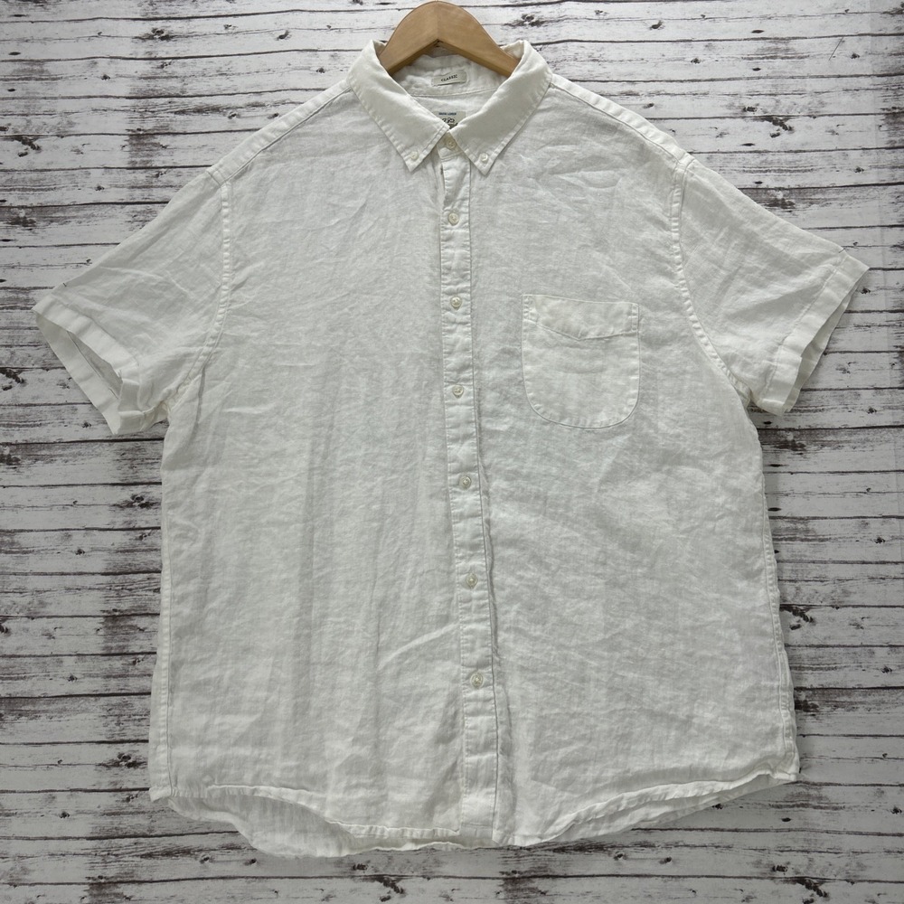 J.Crew Classic Irish Linen Shirt Men's 2XL White Baird McNutt Short Sleeve